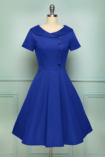 Blue Button Dress - ZAPAKA